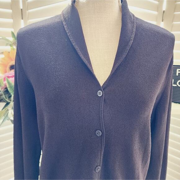 EILEEN FISHER BROWN BUTTON DOWN CARDIGAN SIZE LARGE - Picture 2 of 6